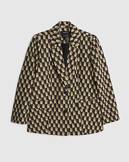 Petite Green Geometric Print Oversized Blazer