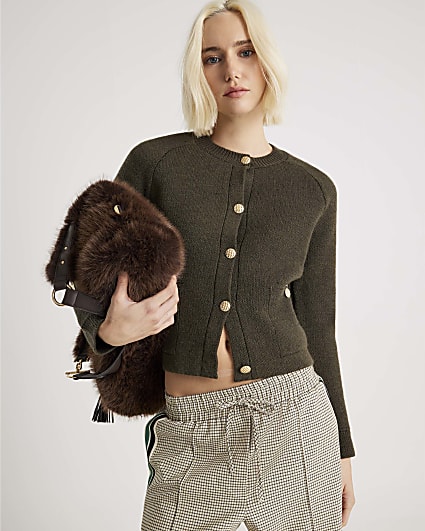 Khaki Knitted Long Sleeve Cardigan