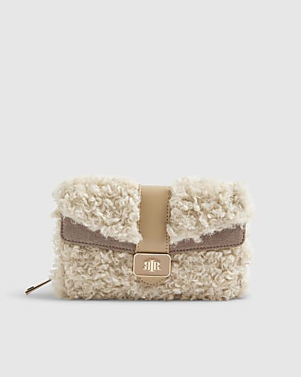 Beige Borg Tab Front Purse