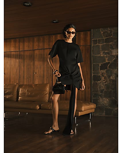 RI Studio Black Draped Mini Dress