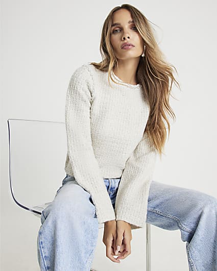 Cream Boucle Embellished Jumper