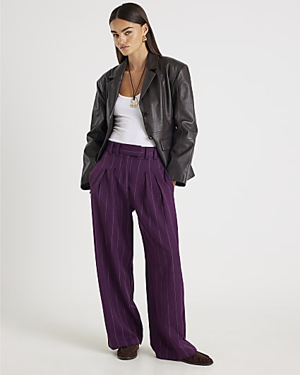 Purple Pinstripe Wide Leg Trousers