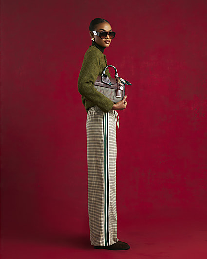 Beige Check Tailored Joggers