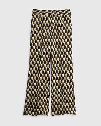 Petite Green Geometric Skinny Flared Trousers