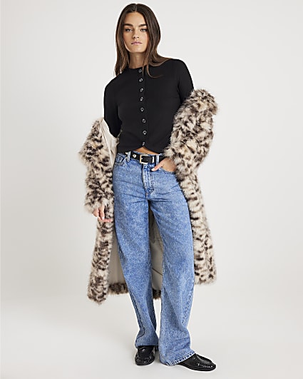 Black Long Sleeve Curved Hem Top