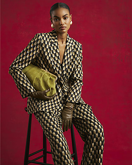 Green Geometric Print Oversized Blazer