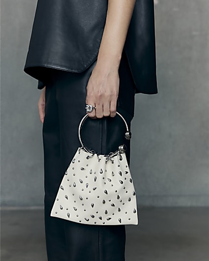 RI Studio Cream Studded Leather Clutch Bag