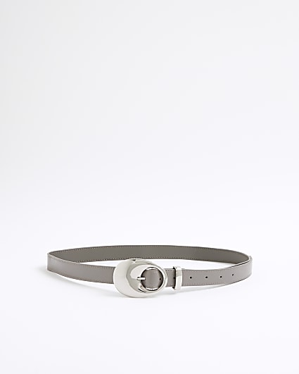 Grey Oval Buckle Jeans Belt