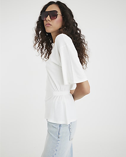 Cream Short Sleeve Elasticated Waist T-shirt