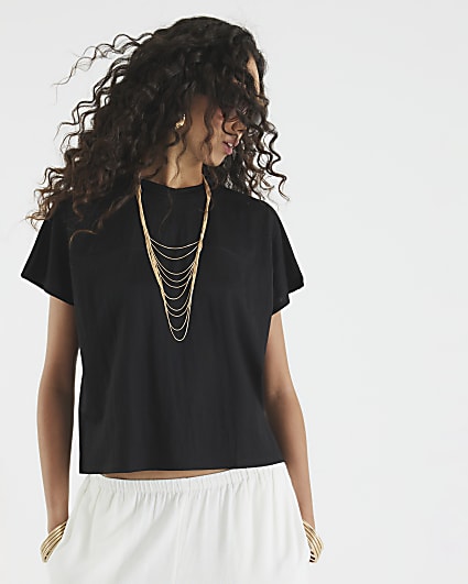 Black Linen Look Short Sleeve T-Shirt