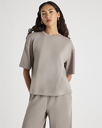 Beige Premium Ribbed Boxy T-shirt