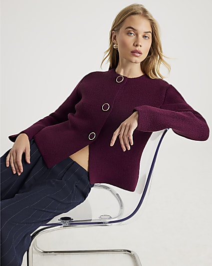 Red Knitted Button Detail Cardigan