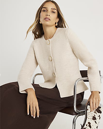 Beige Knitted Button Detail Cardigan
