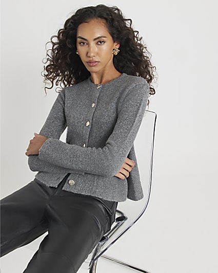 Grey Knitted Peplum Cardigan