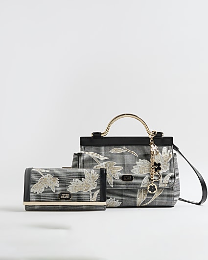 Black Applique Metal Handle Bag Bundle