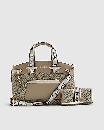 Beige Monogram Tote and Purse Bag Bundle