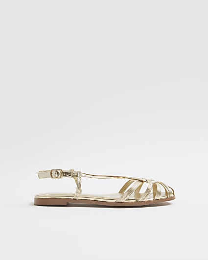 Gold Faux Leather Caged Sandals
