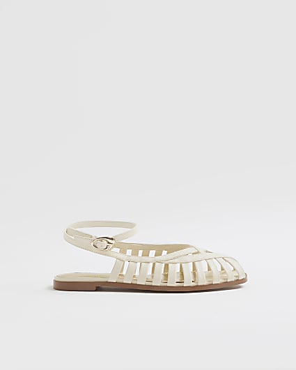Cream Faux Leather Caged Sandals