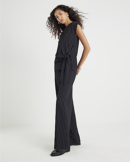 Black Pinstripe Wide Leg Trousers