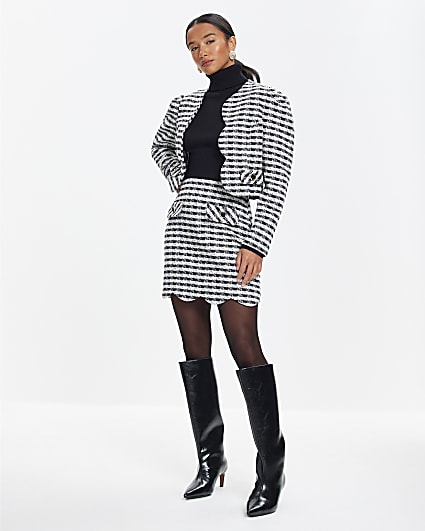 Petite Black Boucle Check Mini Skirt