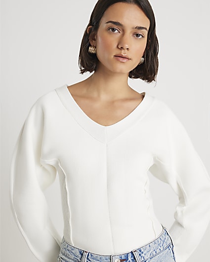 Cream Structured Sleeve Knitted Jumper