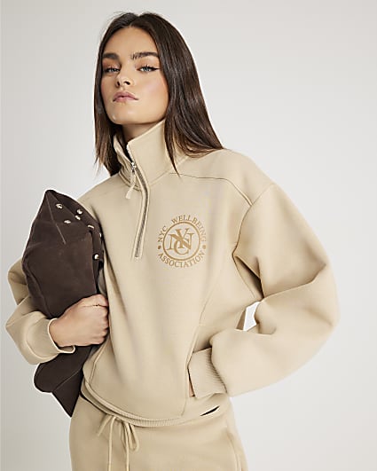 Beige Long Sleeve NYC Zip Up Sweatshirt