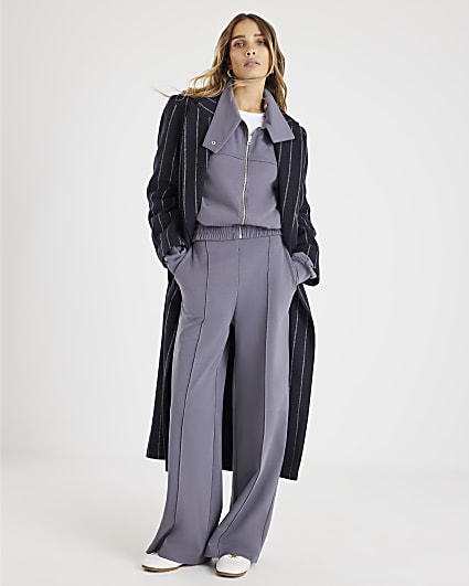 Grey Wide Leg Pintuck Joggers