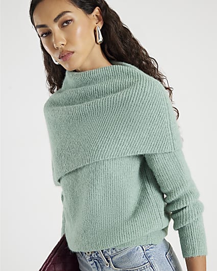 Green Knitted Cape Detail Jumper