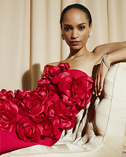 Red Corsage Bandeau Mini Dress