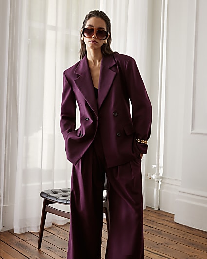 Red Cinched waist Double Breasted Blazer