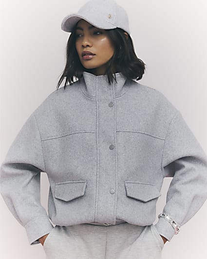 Grey Funnel Neck Bomber Jacket