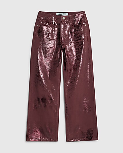 Petite Red Metallic Coated Straight Leg Jeans