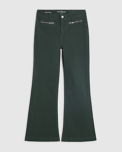 Petite Green Zip Front Relaxed Flare Jeans