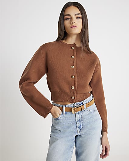 Brown Structured Sleeve Cardigan