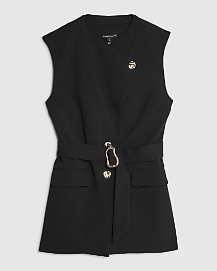 Petite Black Sleeveless Belted Waistcoat