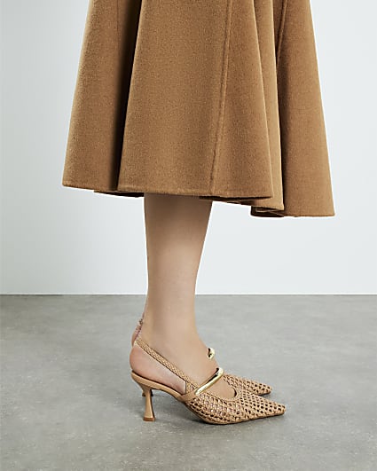 Beige Woven Instep Trim Court Heels