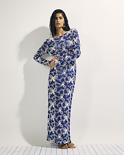 Blue Cornelli Crochet Maxi Beach Dress