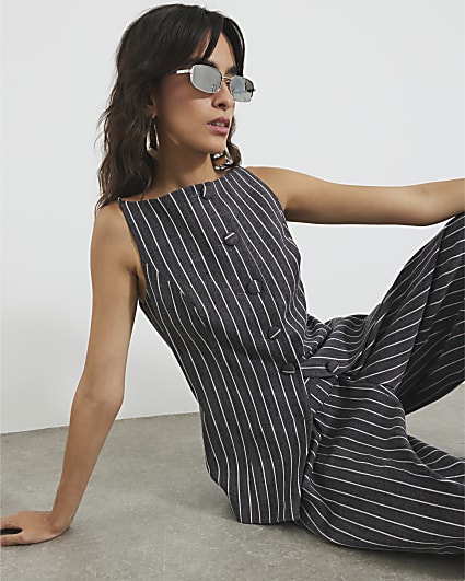 Grey Stripe High Neck Waistcoat