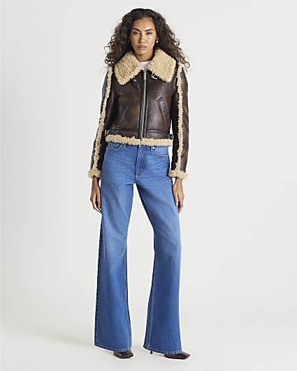 Blue High Rise Relaxed Straight Leg Jeans