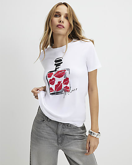 White Hotfix Lips Perfume T-Shirt