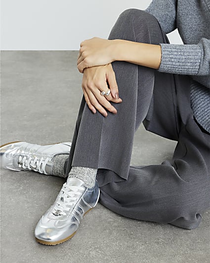 Silver Lace Up Slim Sole Trainers