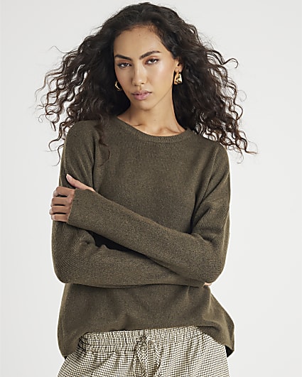 Green Knitted Curved Hem Jumper