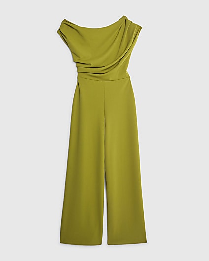 Petite Green One shoulder Draped Jumpsuit