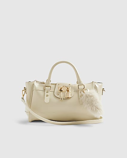 Cream Charmed Padlock Tote Bag