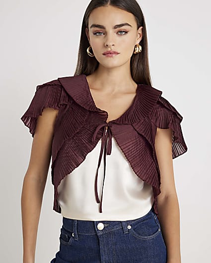 Red Short Sleeve Ruffle Bolero