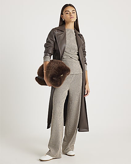 Grey Textured Wide Leg Trousers