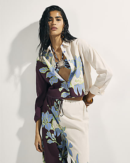 Cream Floral Beach Shirt