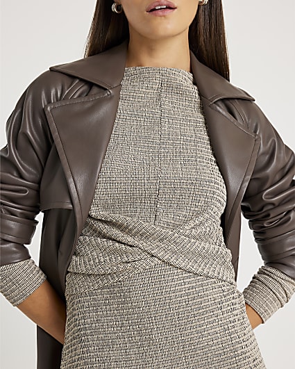 Grey Long Sleeve Textured Twist Front Top