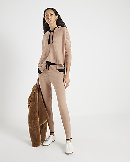 Brown Slim Fit Knitted Joggers