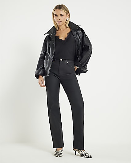 Petite Black Straight Leg Stretch Jeans